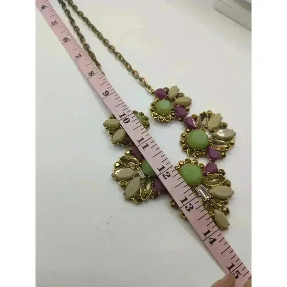 J Crew Gold Chain Necklace Multicolored Crystal Beads Floral Design Statement - Picture 4 of 7
